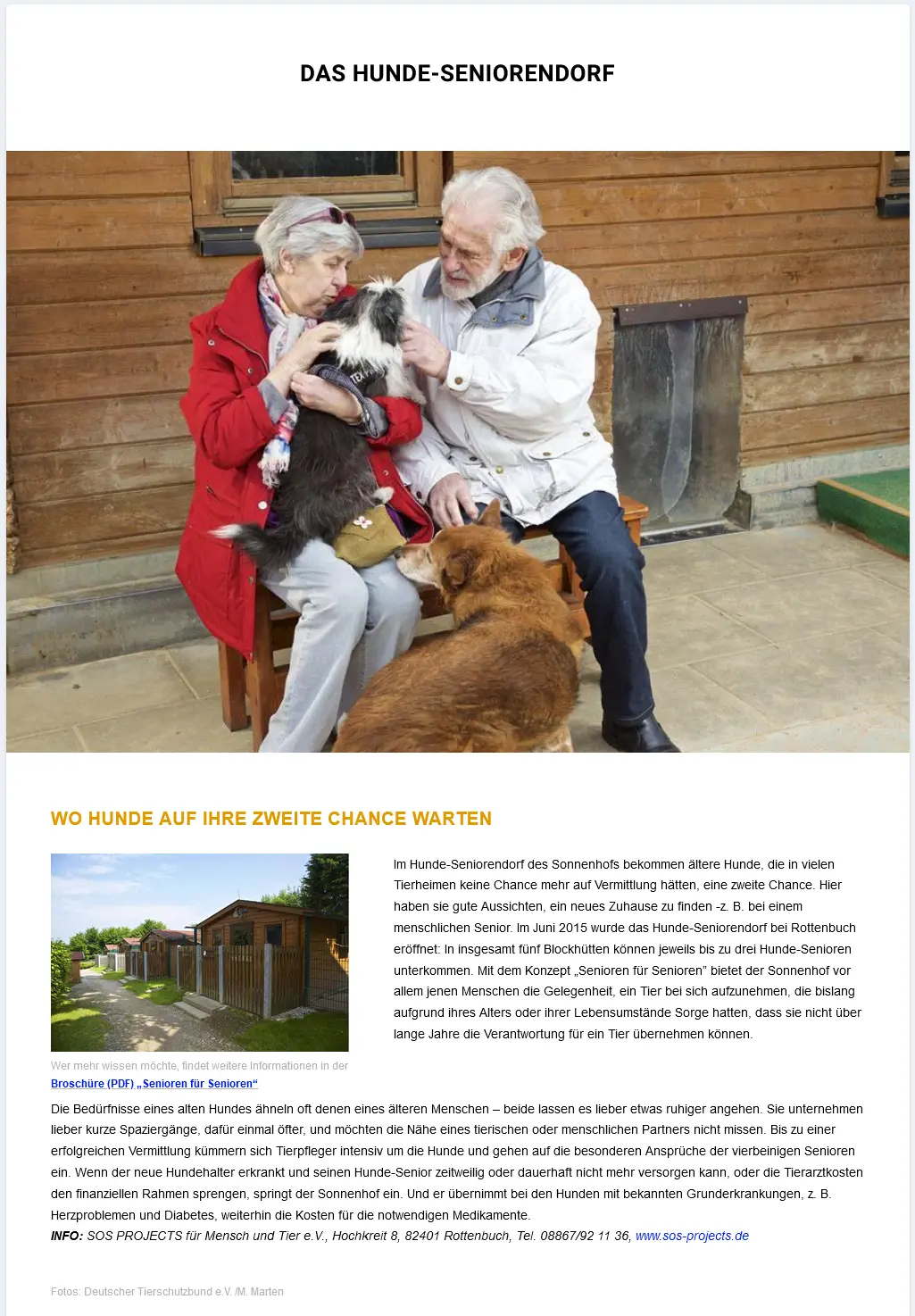 Screenshot Hunde-Seniorendorf Treffpunkt 55plus Onlinemagazin. Medien mit Älteren für Ältere.