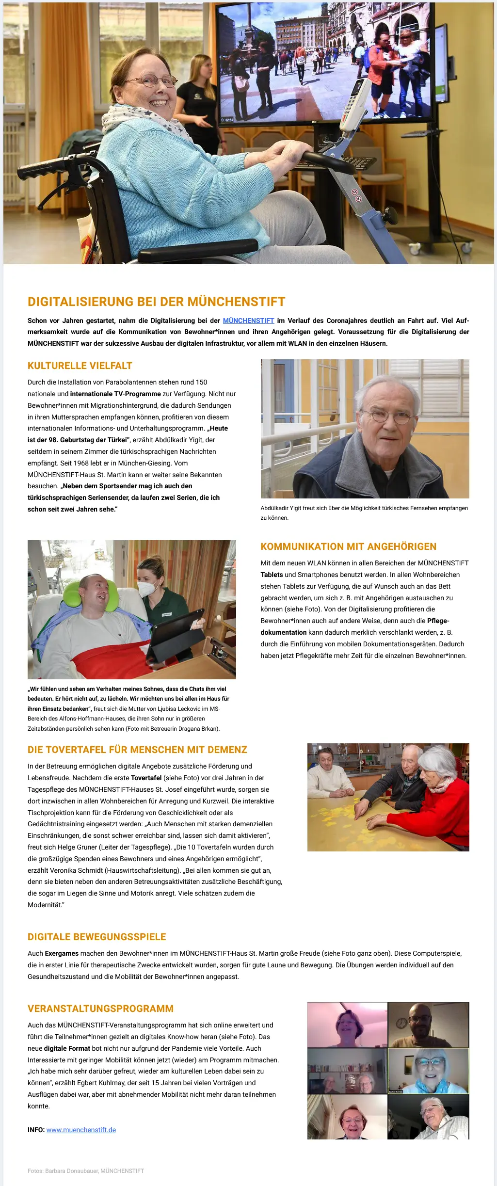 Screenshot MÜNCHENSTIFT-Angebote im Treffpunkt 55plus Onlinemagazin. Medien mit Älteren für Ältere.