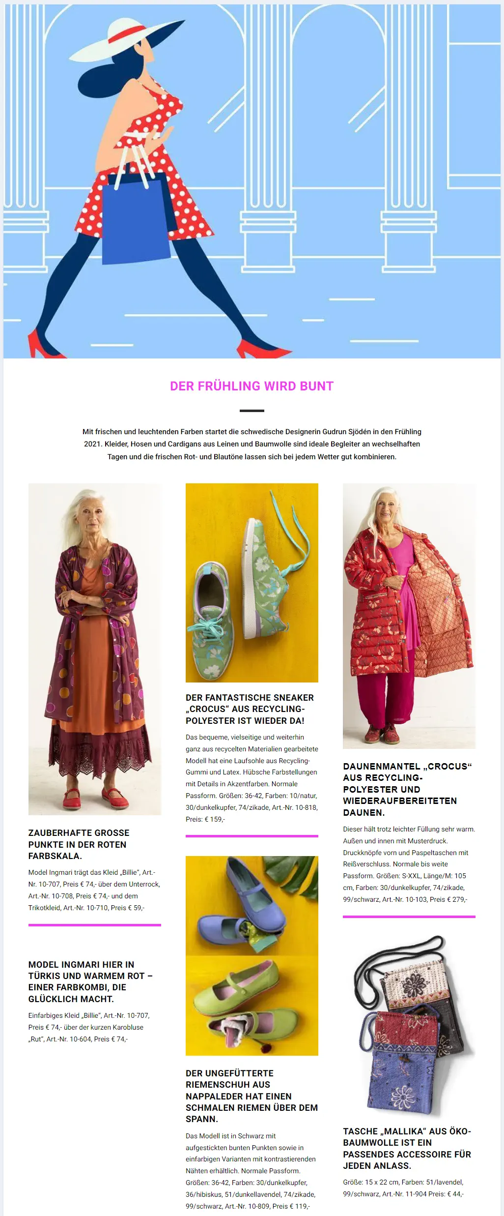 Screenshot Damenmode Treffpunkt 55plus Onlinemagazin. Medien mit Älteren für Ältere.